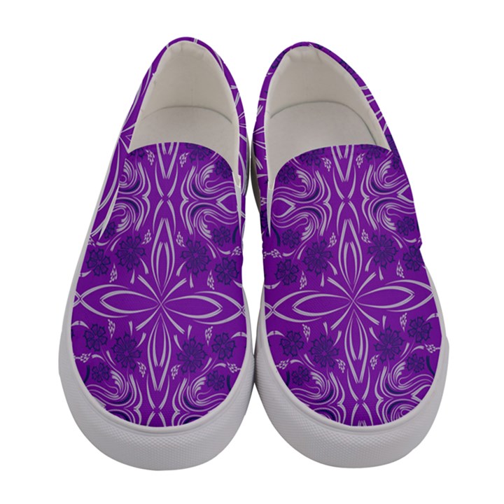 Folk flowers print Floral pattern Ethnic art Women s Canvas Slip Ons