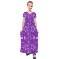 Folk Flowers Print Floral Pattern Ethnic Art Kids  Short Sleeve Maxi Dress by Eskimos