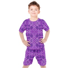 Folk Flowers Print Floral Pattern Ethnic Art Kids  Tee And Shorts Set by Eskimos