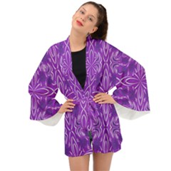 Folk Flowers Print Floral Pattern Ethnic Art Long Sleeve Kimono by Eskimos