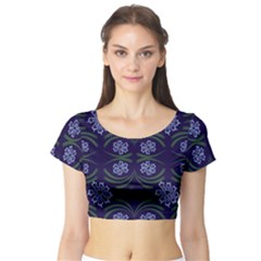 Folk Flowers Print Floral Pattern Ethnic Art Short Sleeve Crop Top by Eskimos