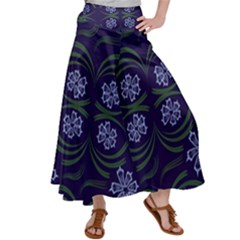 Folk Flowers Print Floral Pattern Ethnic Art Satin Palazzo Pants by Eskimos