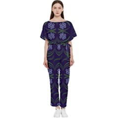 Folk Flowers Print Floral Pattern Ethnic Art Batwing Lightweight Chiffon Jumpsuit by Eskimos