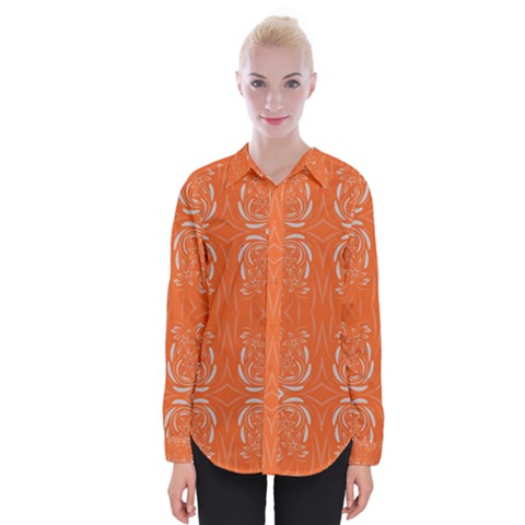 Folk Flowers Print Floral Pattern Ethnic Art Womens Long Sleeve Shirt by Eskimos