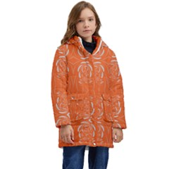 Folk Flowers Print Floral Pattern Ethnic Art Kid s Hooded Longline Puffer Jacket