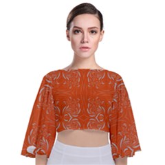 Folk Flowers Print Floral Pattern Ethnic Art Tie Back Butterfly Sleeve Chiffon Top by Eskimos