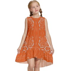 Folk Flowers Print Floral Pattern Ethnic Art Kids  Frill Swing Dress