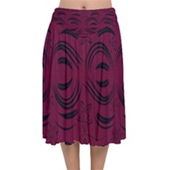 Folk Flowers Print Floral Pattern Ethnic Art Velvet Flared Midi Skirt by Eskimos