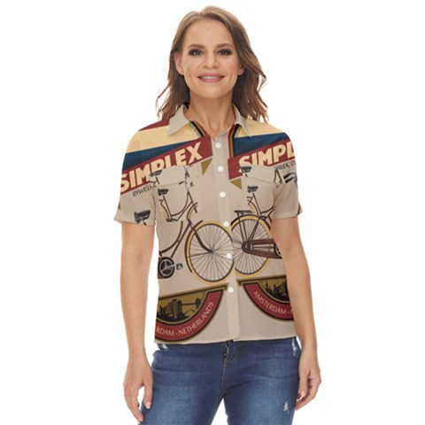 Simplex Bike 001 Design By Trijava Women s Short Sleeve Double Pocket Shirt by nate14shop