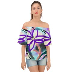 Funky Abstract Flower Short Sleeve Off The Shoulder Top by Arttowear