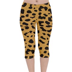 Animal Print - Leopard Jaguar Dots Velvet Capri Leggings 