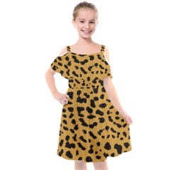 Animal Print - Leopard Jaguar Dots Kids  Cut Out Shoulders Chiffon Dress