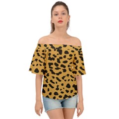 Animal Print - Leopard Jaguar Dots Off Shoulder Short Sleeve Top