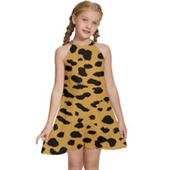 Animal Print - Leopard Jaguar Dots Kids  Halter Collar Waist Tie Chiffon Dress