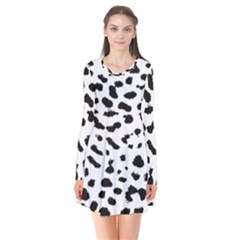 Black And White Leopard Dots Jaguar Long Sleeve V-neck Flare Dress by ConteMonfrey