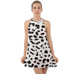 Black And White Leopard Dots Jaguar Halter Tie Back Chiffon Dress by ConteMonfrey