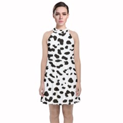 Black And White Leopard Dots Jaguar Velvet Halter Neckline Dress  by ConteMonfrey