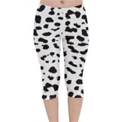 Black And White Leopard Dots Jaguar Velvet Capri Leggings  by ConteMonfrey