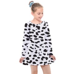 Black And White Leopard Dots Jaguar Kids  Long Sleeve Dress by ConteMonfrey