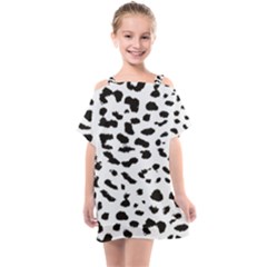 Black And White Leopard Dots Jaguar Kids  One Piece Chiffon Dress