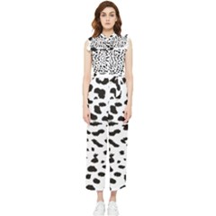 Black And White Leopard Dots Jaguar Women s Frill Top Chiffon Jumpsuit by ConteMonfrey