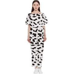 Black And White Leopard Dots Jaguar Batwing Lightweight Chiffon Jumpsuit by ConteMonfrey