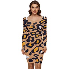 Leopard Jaguar Dots Women Long Sleeve Ruched Stretch Jersey Dress by ConteMonfrey