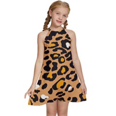 Leopard Jaguar Dots Kids  Halter Collar Waist Tie Chiffon Dress by ConteMonfrey