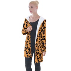 Orange Leopard Jaguar Dots Longline Hooded Cardigan by ConteMonfrey