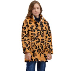 Orange Leopard Jaguar Dots Kid s Hooded Longline Puffer Jacket by ConteMonfrey