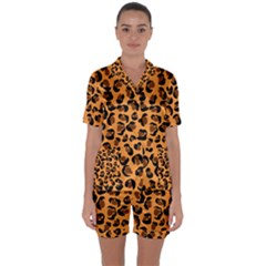 Orange Leopard Jaguar Dots Satin Short Sleeve Pajamas Set by ConteMonfrey