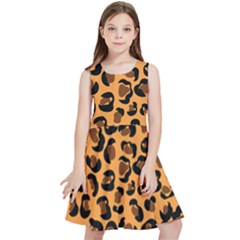 Orange Leopard Jaguar Dots Kids  Skater Dress by ConteMonfrey