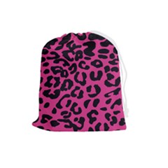 Leopard Print Jaguar Dots Pink Neon Drawstring Pouch (large) by ConteMonfrey