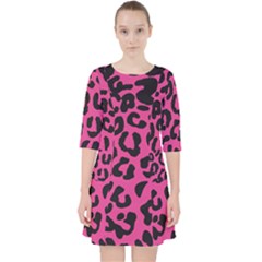 Leopard Print Jaguar Dots Pink Neon Quarter Sleeve Pocket Dress by ConteMonfrey