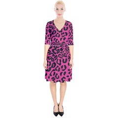 Leopard Print Jaguar Dots Pink Neon Wrap Up Cocktail Dress by ConteMonfrey