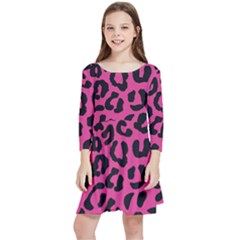 Leopard Print Jaguar Dots Pink Neon Kids  Quarter Sleeve Skater Dress by ConteMonfrey