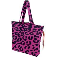 Leopard Print Jaguar Dots Pink Neon Drawstring Tote Bag by ConteMonfrey