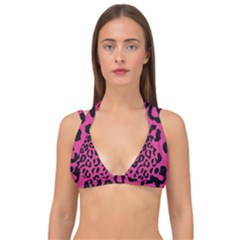 Leopard Print Jaguar Dots Pink Neon Double Strap Halter Bikini Top by ConteMonfrey