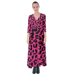 Leopard Print Jaguar Dots Pink Neon Button Up Maxi Dress by ConteMonfrey