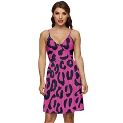 Leopard Print Jaguar Dots Pink Neon V-neck Pocket Summer Dress  by ConteMonfrey