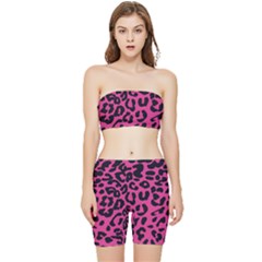 Leopard Print Jaguar Dots Pink Neon Stretch Shorts And Tube Top Set by ConteMonfrey