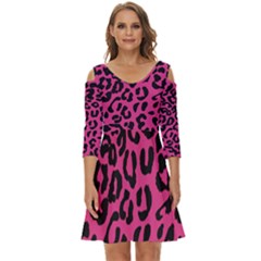 Leopard Print Jaguar Dots Pink Neon Shoulder Cut Out Zip Up Dress by ConteMonfrey