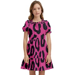 Leopard Print Jaguar Dots Pink Neon Kids  Puff Sleeved Dress by ConteMonfrey