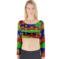 Blooming Stars On The Rainbow So Rare Long Sleeve Crop Top by pepitasart