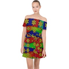 Blooming Stars On The Rainbow So Rare Off Shoulder Chiffon Dress by pepitasart