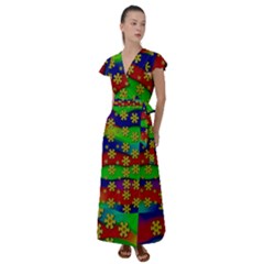 Blooming Stars On The Rainbow So Rare Flutter Sleeve Maxi Dress by pepitasart