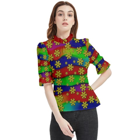 Blooming Stars On The Rainbow So Rare Frill Neck Blouse by pepitasart