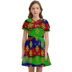 Blooming Stars On The Rainbow So Rare Kids  Bow Tie Puff Sleeve Dress