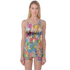 Floral Flowers One Piece Boyleg Swimsuit by artworkshop