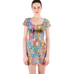 Floral Flowers Short Sleeve Bodycon Dress by artworkshop